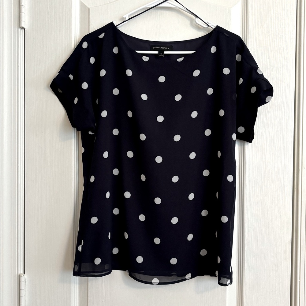 Banana Republic Women's Small Navy Blue Polka Dot Blouse